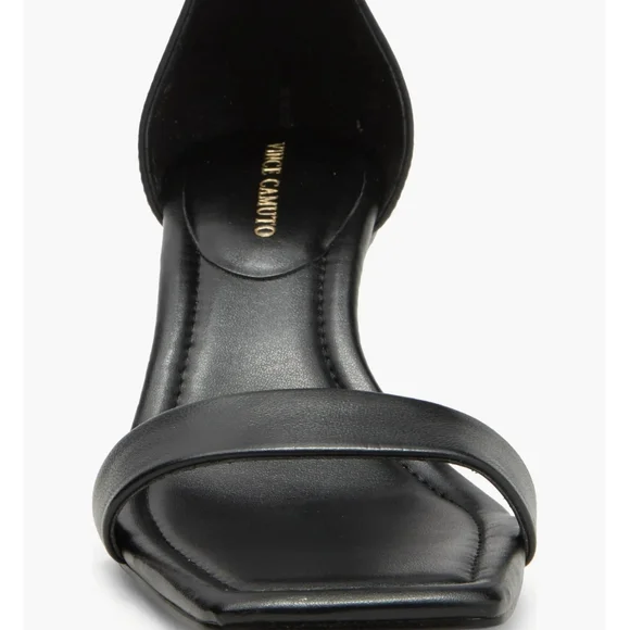 Vince Camuto Black Leather Ankle-Strap Kitten Heel Sandals - Picture 5 of 10